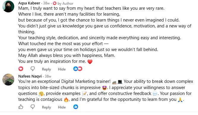 Student feedback and review screenshot 34