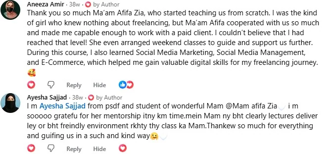 Student feedback and review screenshot 39