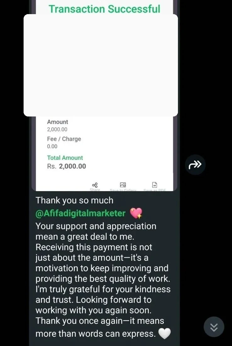 Payment Milestone - PKR 2,000 payment received