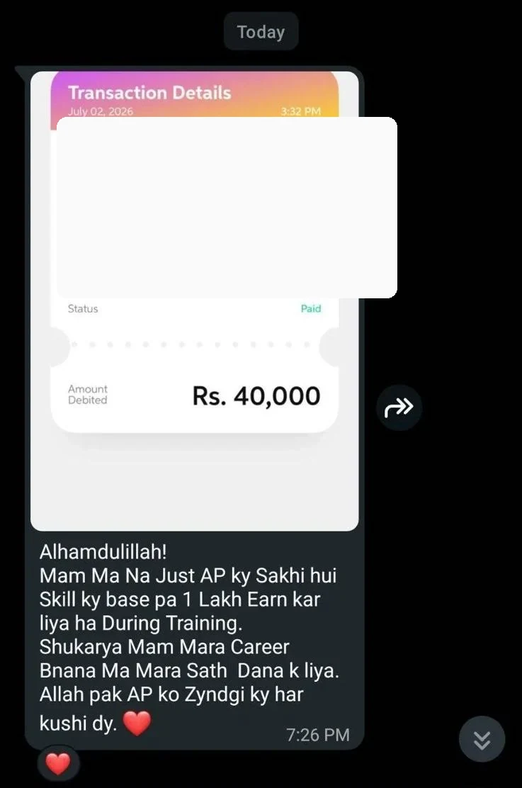 Payment Milestone - PKR 40,000 payment received