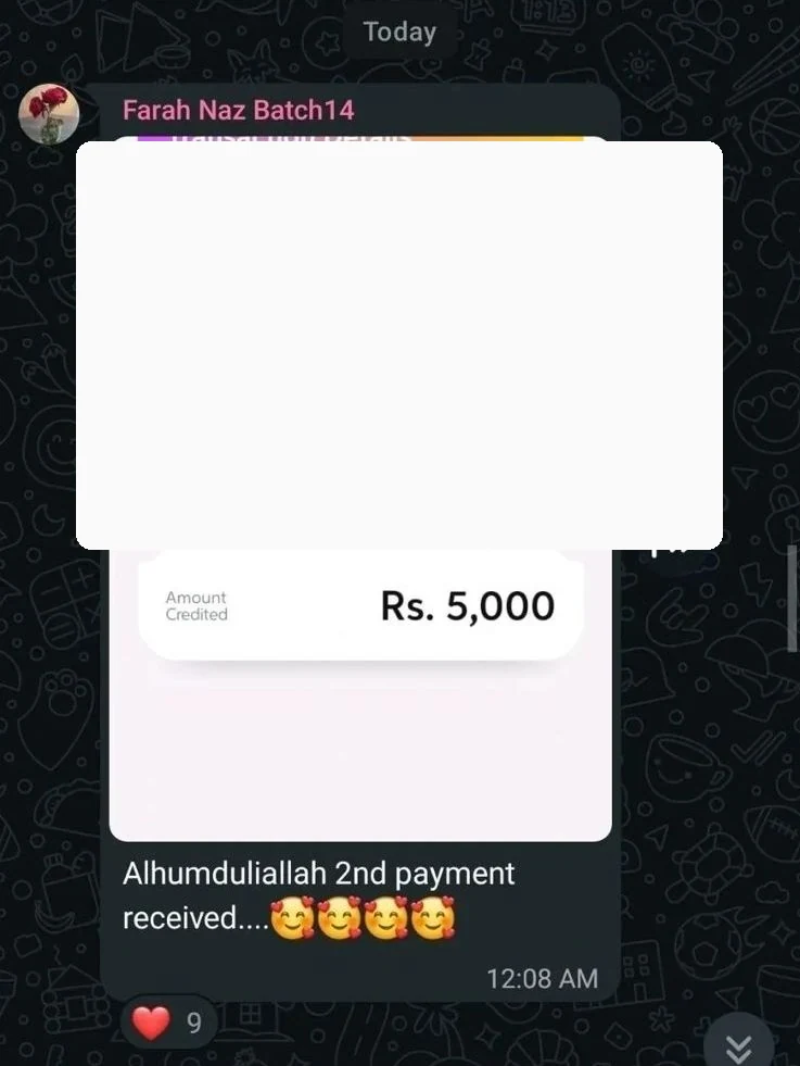 Second Payment - PKR 5,000 second payment received