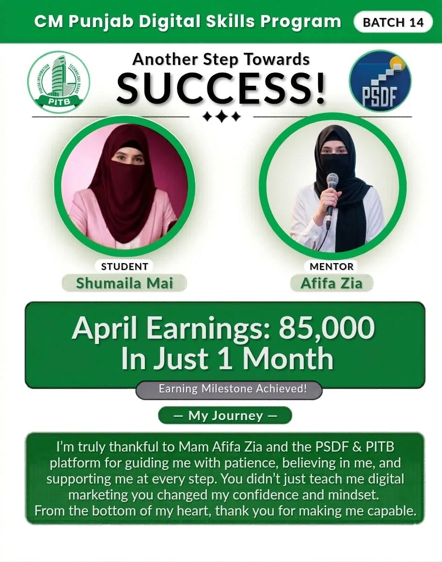 Student Milestone - Monthly earning progression shared by a student