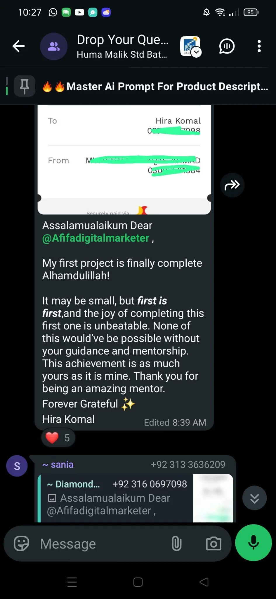 Project Win - First project completion message