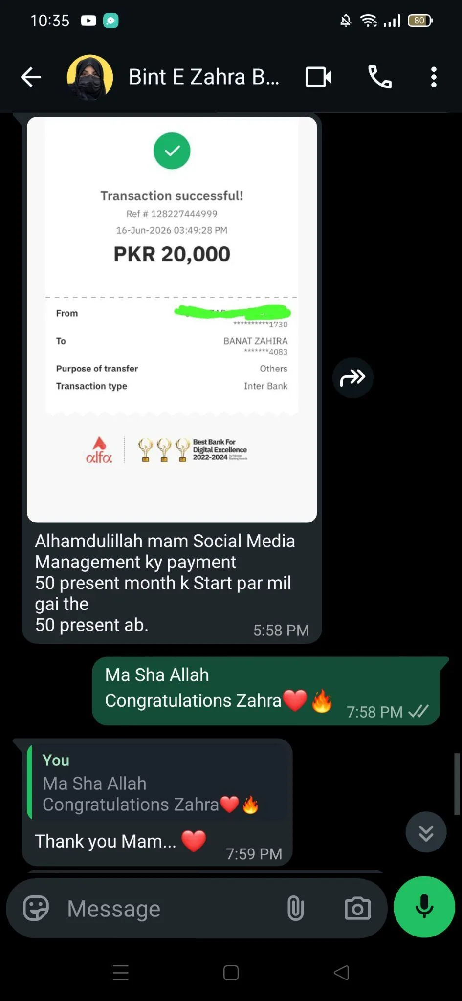 Payment Proof - Social media management payment