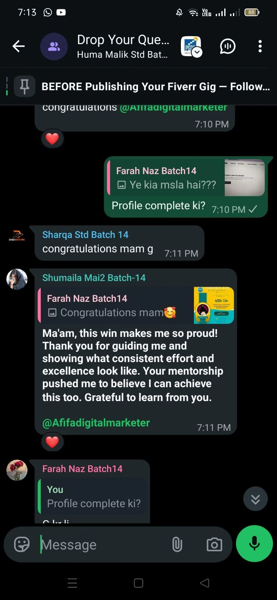 Project Win - Project completion and peer celebration