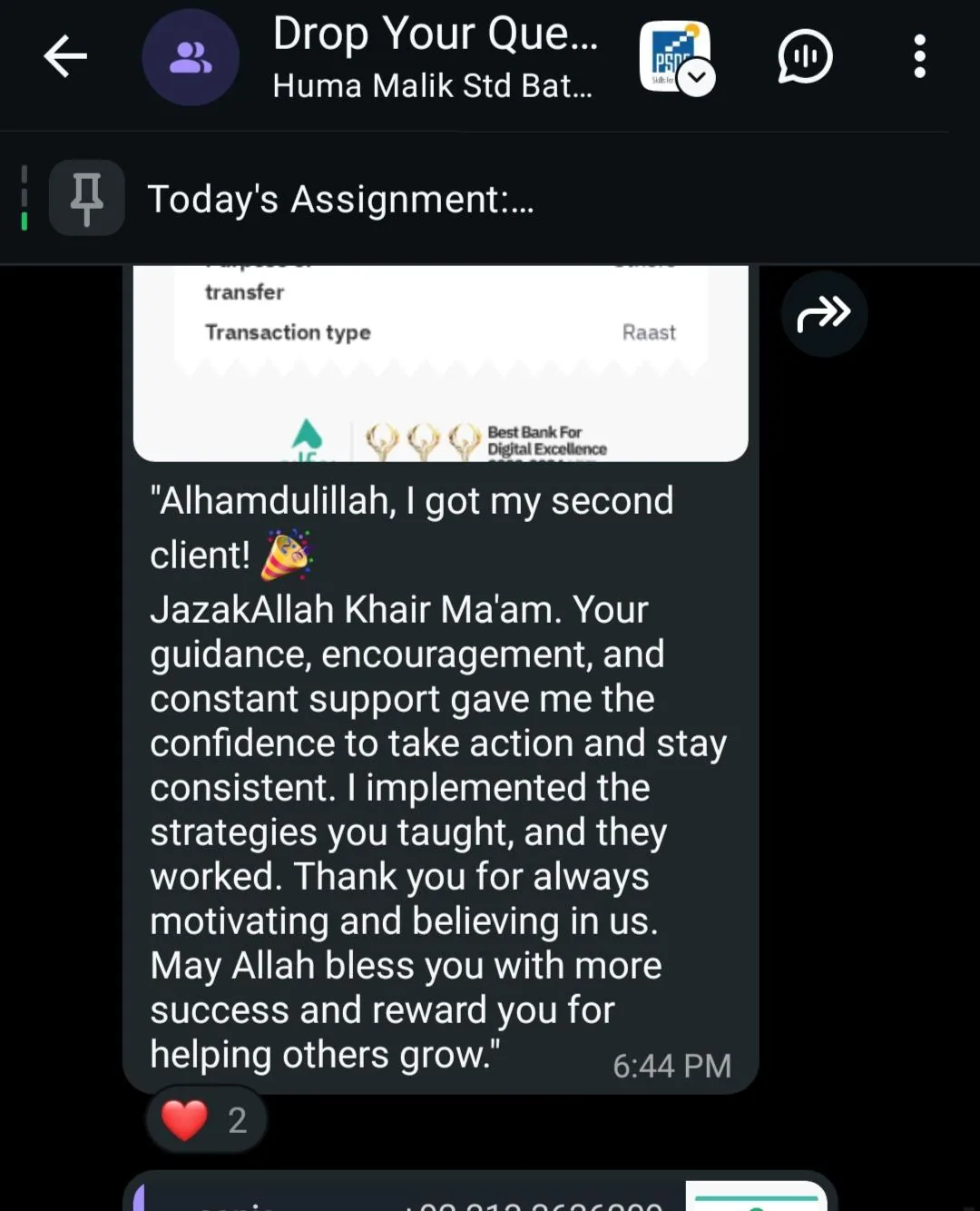Repeat Client - Second client and student gratitude